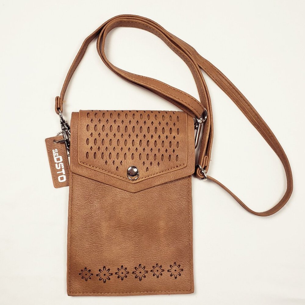 SEOSTO Small Crossbody Purse Tan Faux Leather Western Fringe